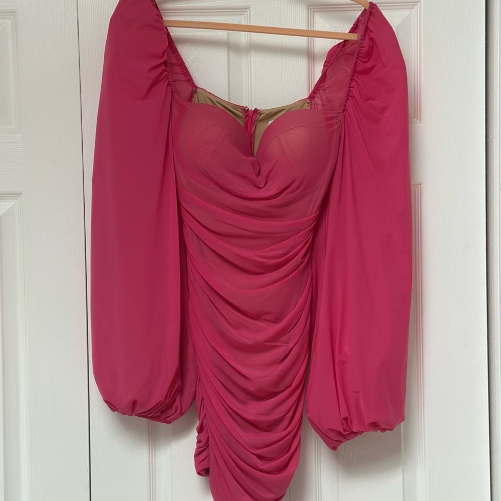 Hit pink, puff sleeve mini dress